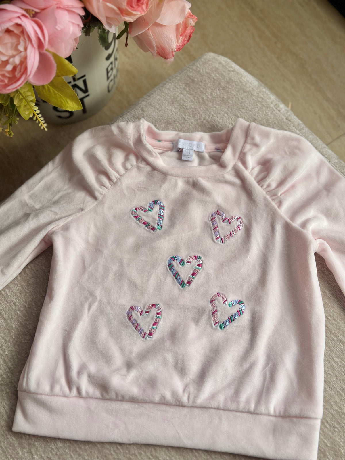 Btween Velvet Pajama Set - Hearts