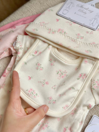 5pc Infant Set in Floral Pink