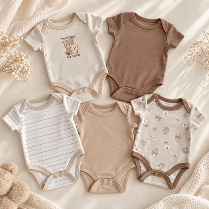 5pc Onesie Set for Baby Boys Brown