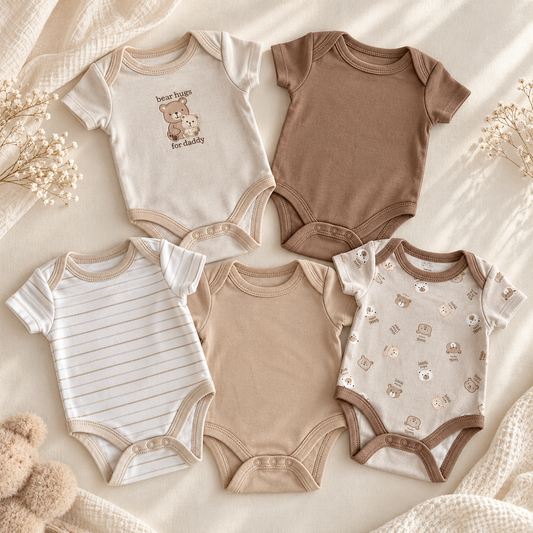 5pc Onesie Set for Baby Boys Brown