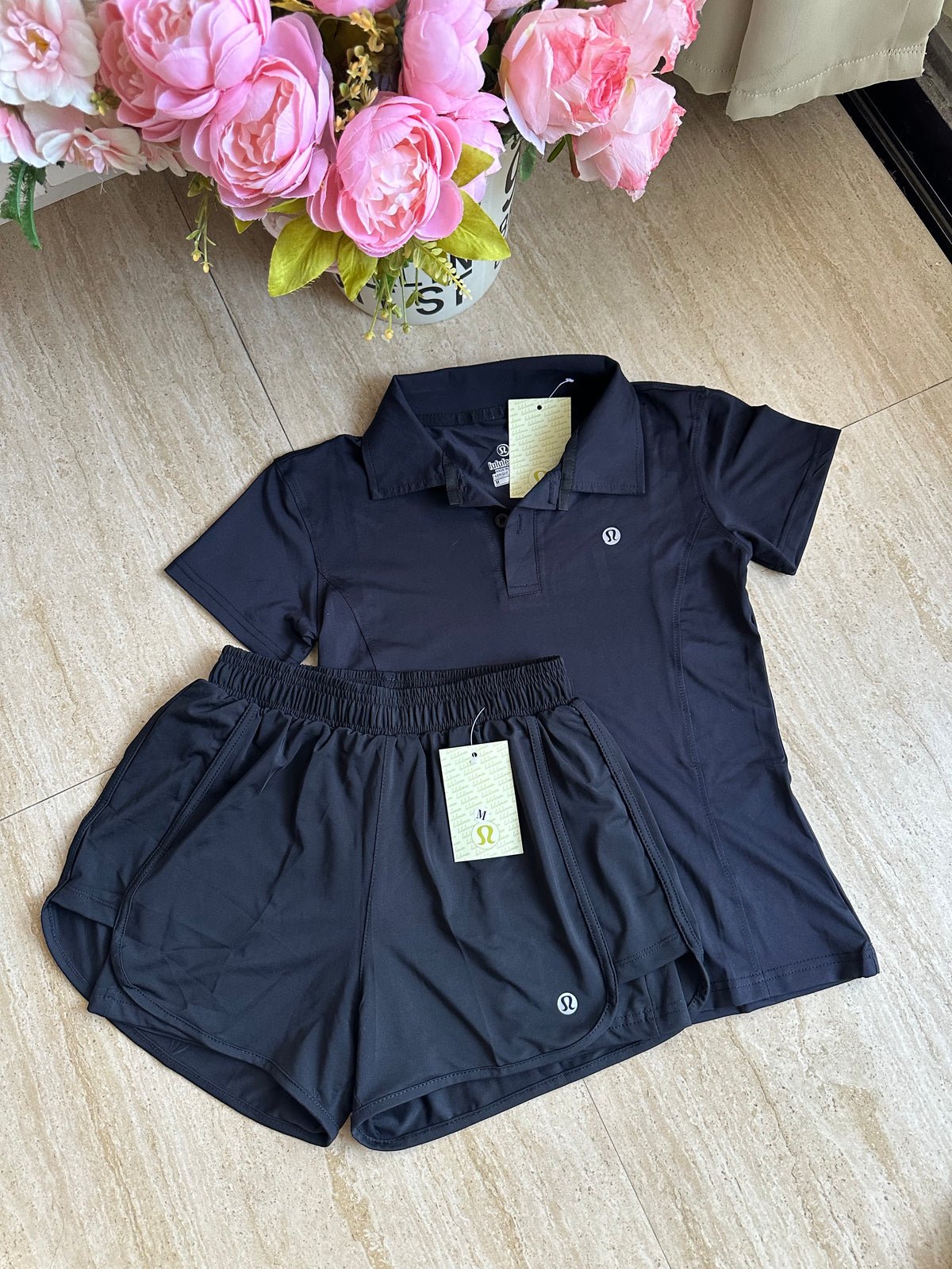 Black Active Wear Short Set
