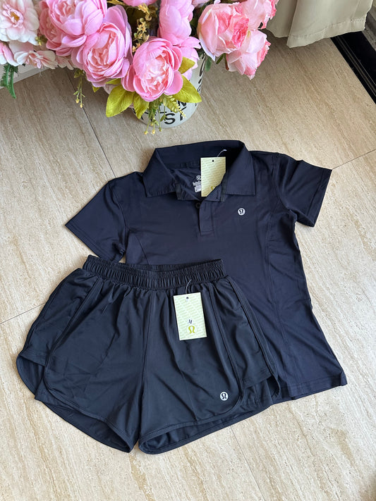 Black Active Wear Short Set