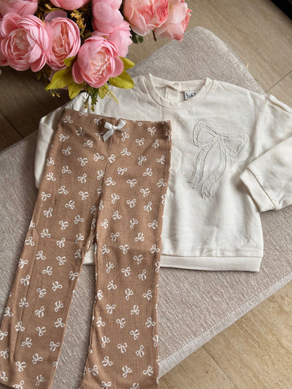 Ribbon Long Sleeves Top and Pants Set