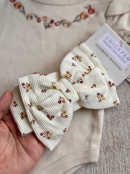 Chickpea Embroidered Flowers Onesie with Headband