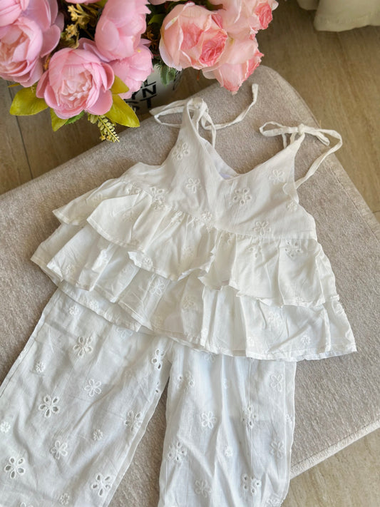 White Eyelet Summer Terno Pants