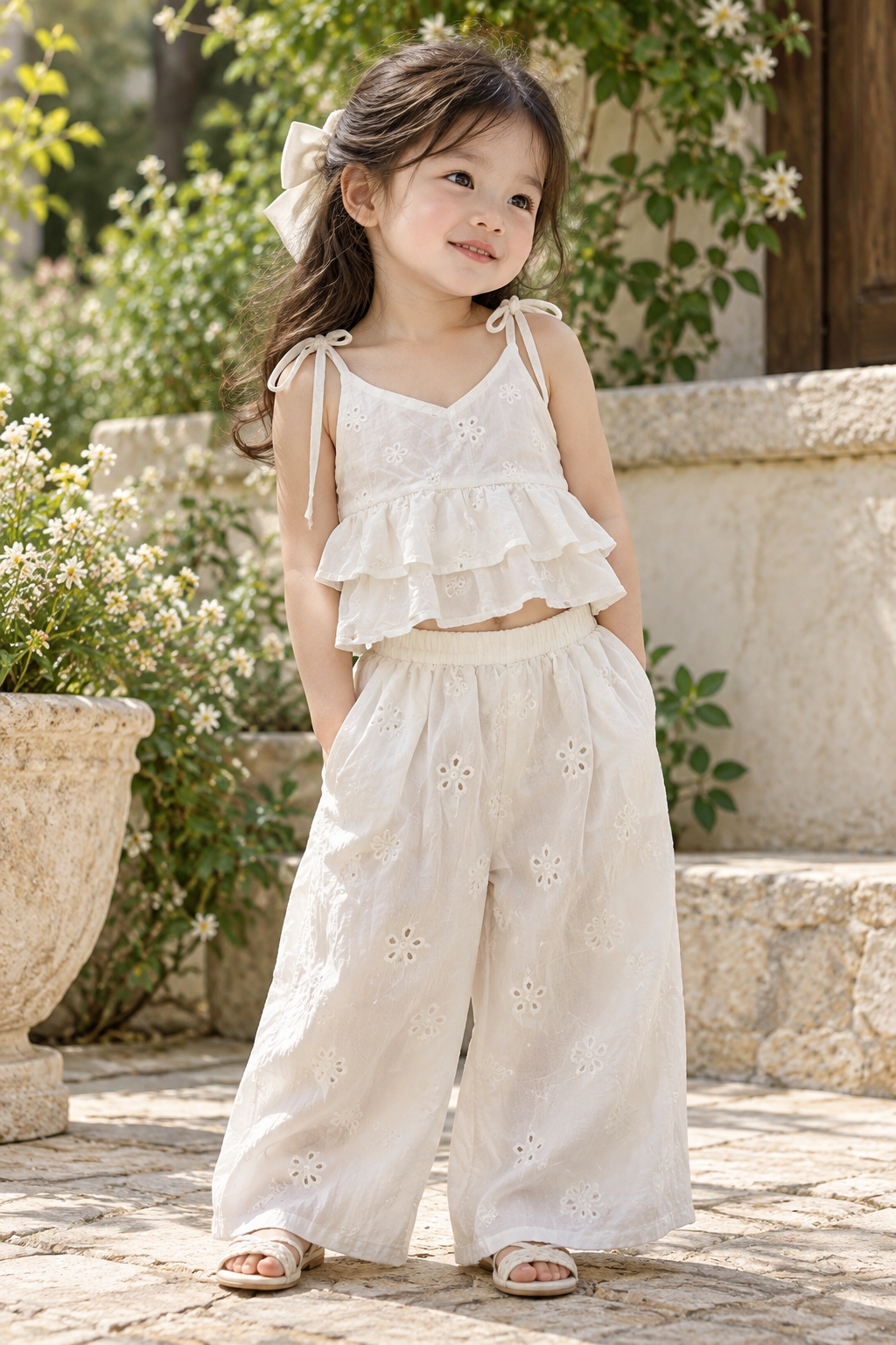 White Eyelet Summer Terno Pants