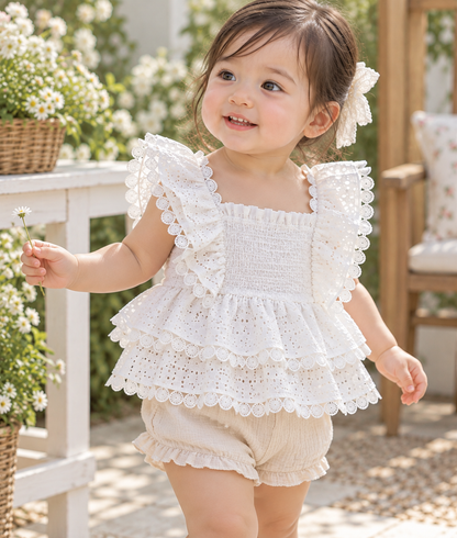 Plain White  RZ Eyelet Summer Tops