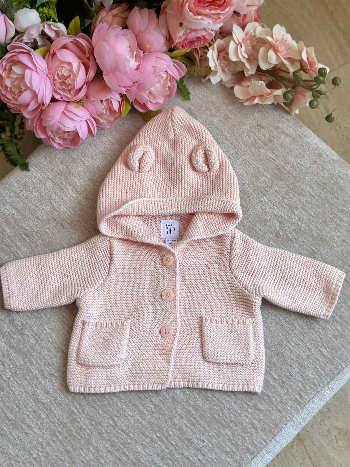 Hooded Knitted Jacket with Pockets-Pink