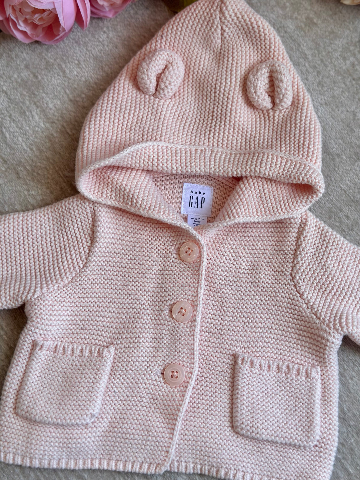 Hooded Knitted Jacket with Pockets-Pink