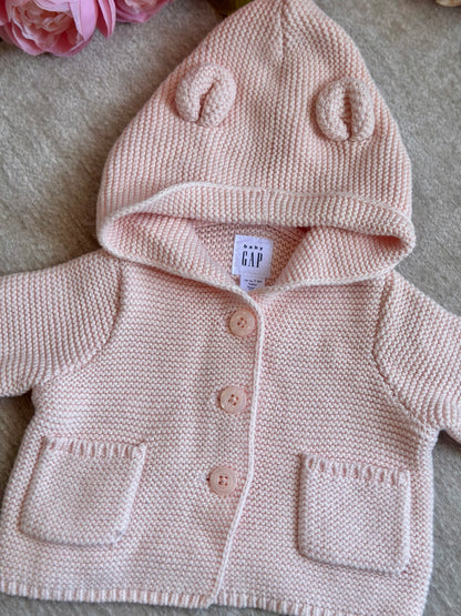 Hooded Knitted Jacket with Pockets-Pink