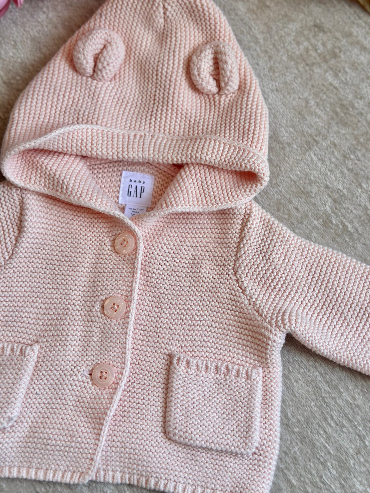 Hooded Knitted Jacket with Pockets-Pink