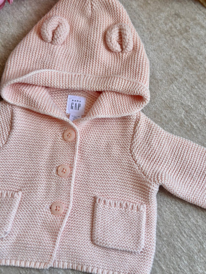 Hooded Knitted Jacket with Pockets-Pink