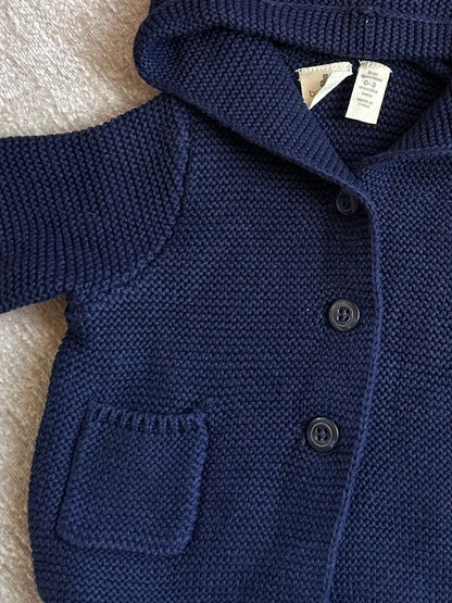 Hooded Knitted Jacket with Pockets- Navy Blue