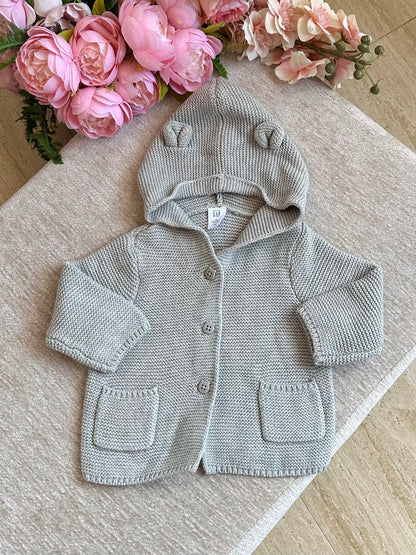Hooded Knitted Jacket with Pockets- Gray
