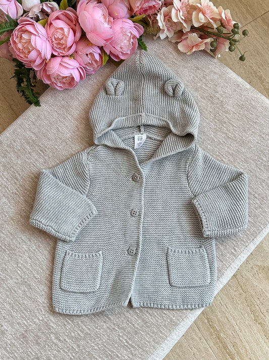 Hooded Knitted Jacket with Pockets- Gray