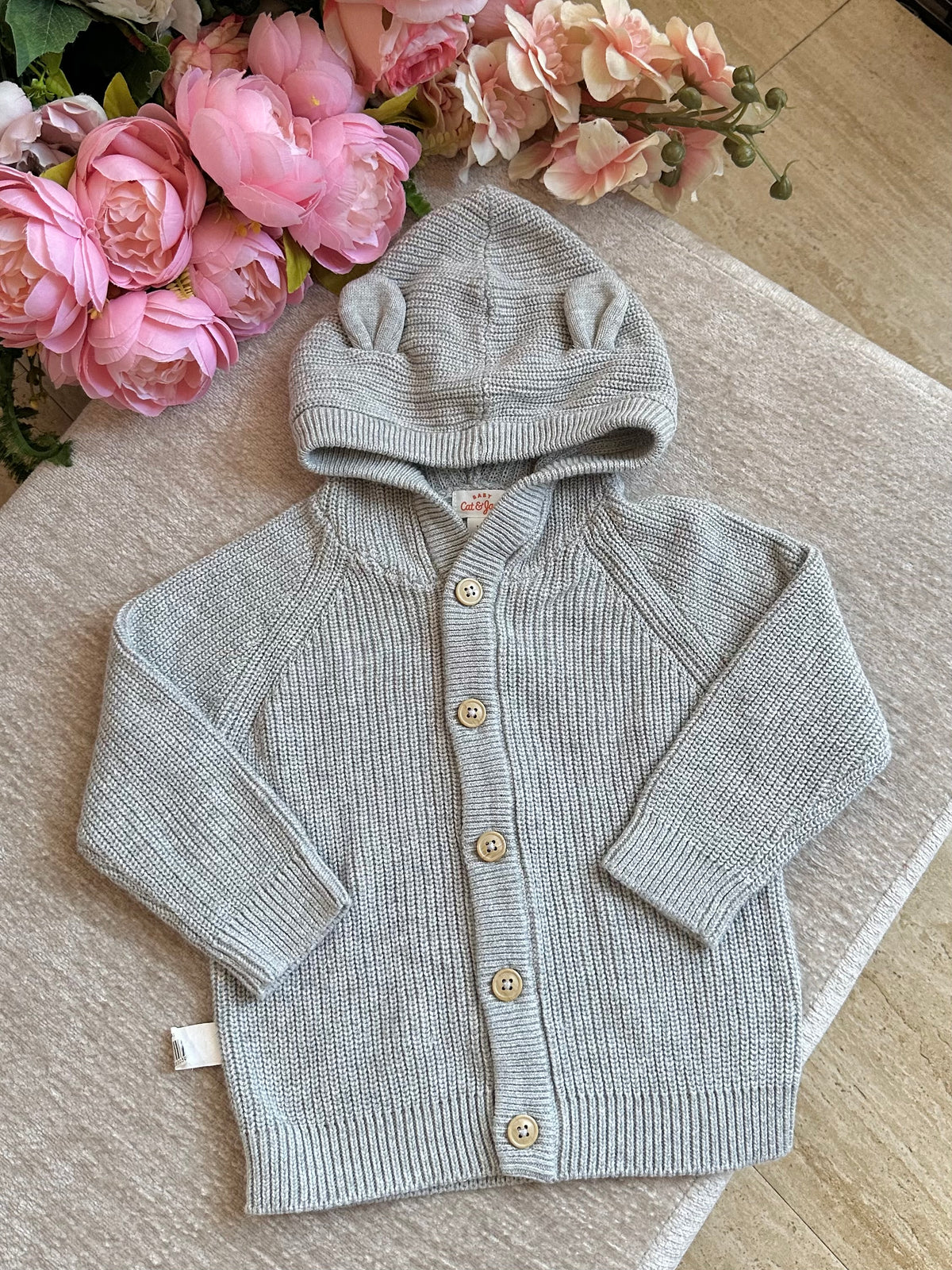 Cat & Jack Knitted Jacket with Hood- Gray