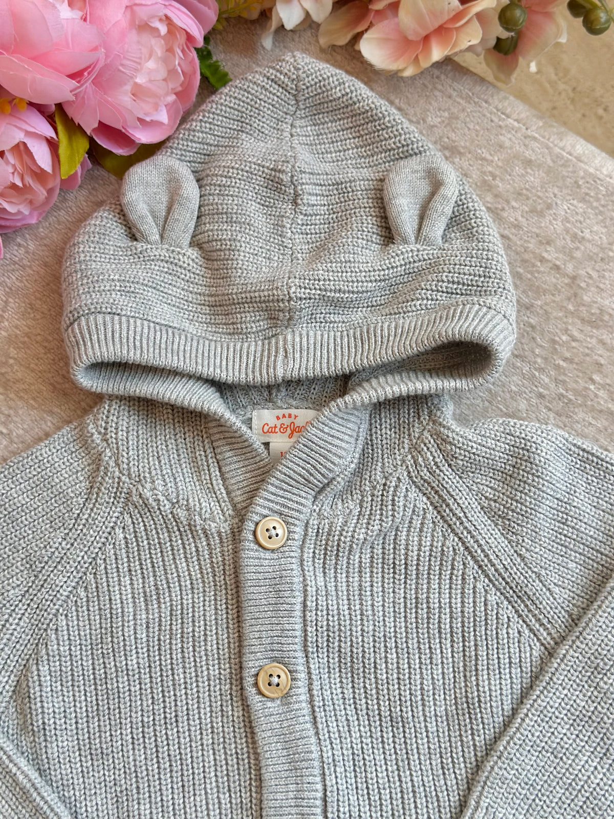 Cat & Jack Knitted Jacket with Hood- Gray